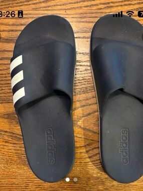 adidas Black Slides with White Three-Stripe Accent